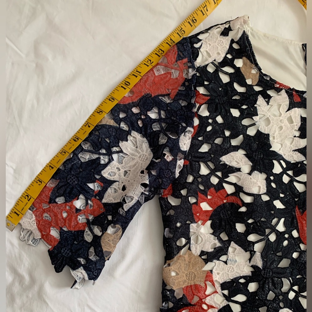 Christopher & Banks Floral Lace Top with Liner | Navy Red White | Medium - Picture 9 of 11